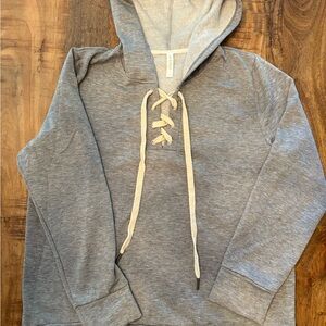 Women’s Lace-Up Hooded Sweater - Gray